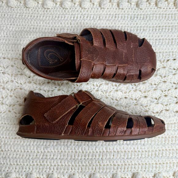 OLUKAI Men's Size 8 Mohalu Fisherman Strappy Comfort Sandal Shoes Brown Leather - Picture 2 of 10